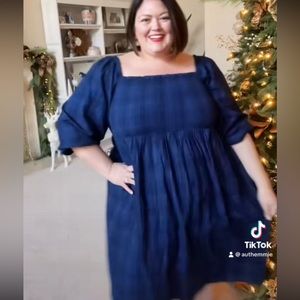 J. Crew NWT Smocked puff-sleeve dress in indigo plaid, size 3x